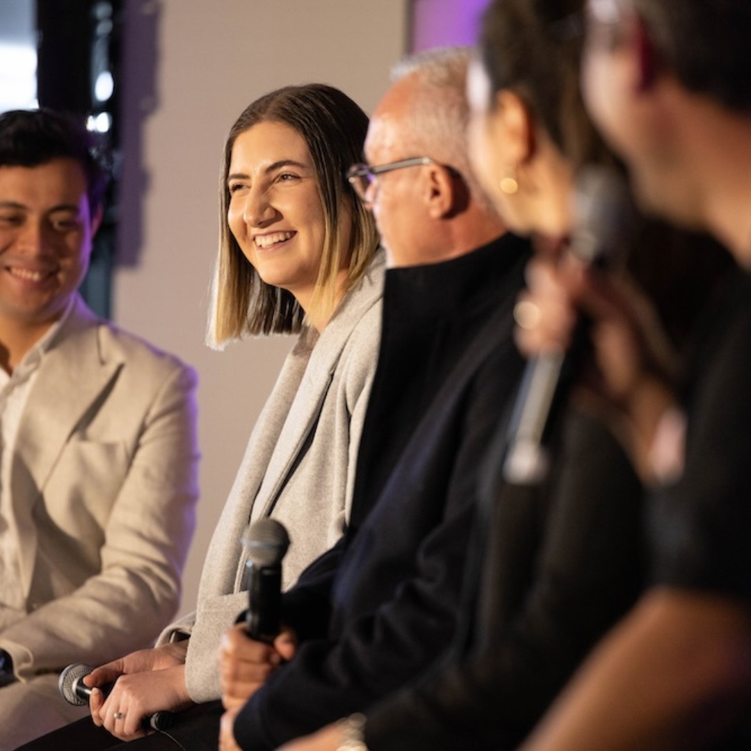 Harry Godber, far left, on a panel at Spark Festival